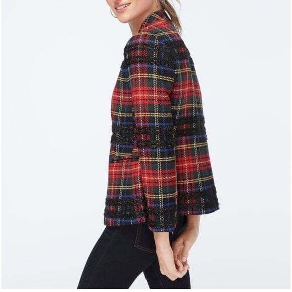 J. Crew Tartan Festive Stewart Wool Blend Red Going Out Blazer size 0 - Picture 2 of 9